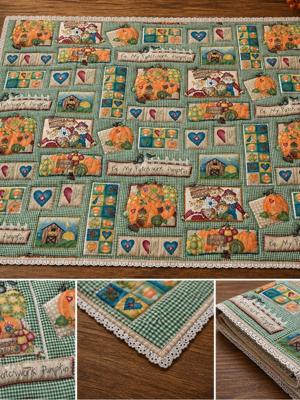 Handmade Pumpkin Quilt Throw 42x36 Cottage Fall Farmhouse Decor